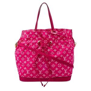 New Louis Vuitton pink denim Noefull MM purse bag leather strap shopper monogram